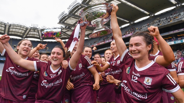 Galway players celebrate their 2021 All-Ireland final win over Cork