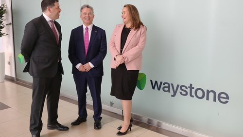 Derek Delaney, CEO Waystone, Minister Seán Fleming and Maeve McConnon from IFS pictured at today's jobs announcement