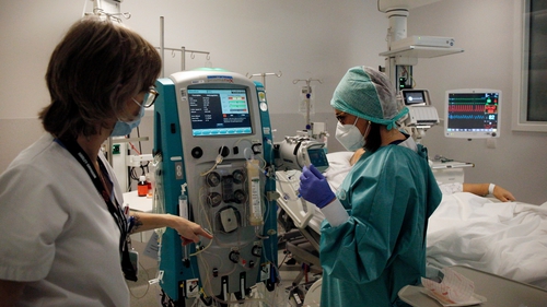 A Covid-19 patient is treated in ICU at Clinique CHC Montlegia hospital in Liege, Belgium, in February