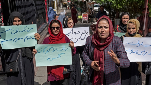 Women protested in Kabul this week against the Taliban's order for women to cover fully in public