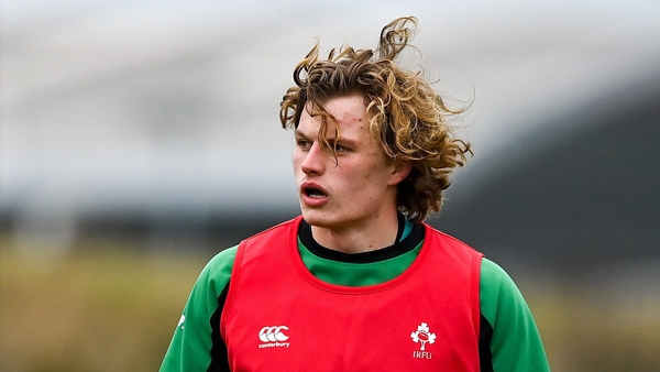Cian Prendergast during Ireland training in January after his call-up as a development player