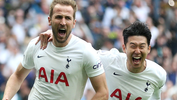Harry Kane celebrates with Heung-Min Son after firing Spurs ahead