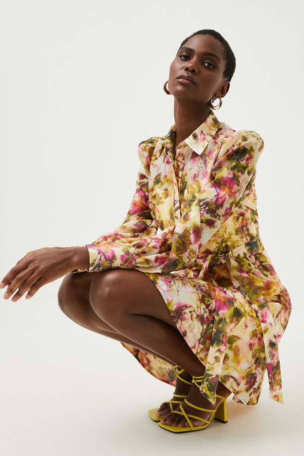 Karen Millen Floral Organdie Woven Short Mini Shirt Dress