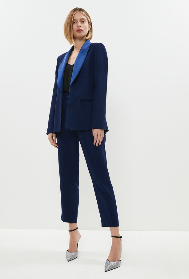 Coast Premium Edge To Edge Tuxedo Blazer in Navy; Premium Tuxedo Trouser with Satin Detail