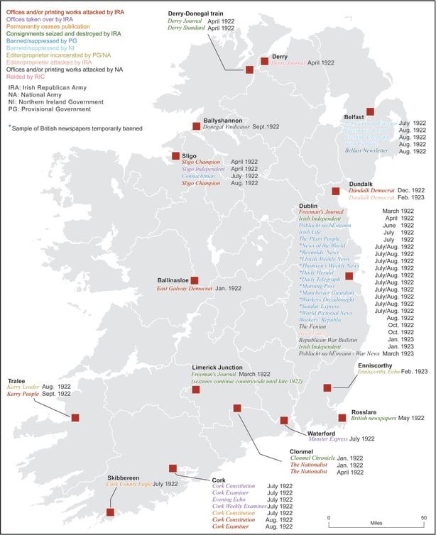 Map showing attacks on Newspapers all over Ireland