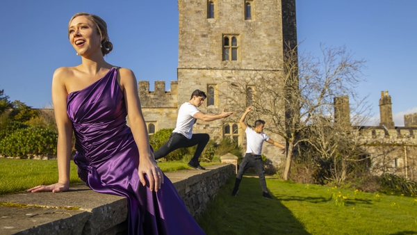 Kelli-Ann Masterson, soprano, with Alex O'Neill and Donking Rongavilla of CoisCéim Dance Theatre, at Lismore Castle