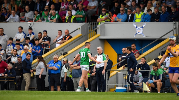 Hegarty departing the field after his second yellow card