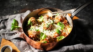 Mark's slow-cooked meatballs with garlic pasta