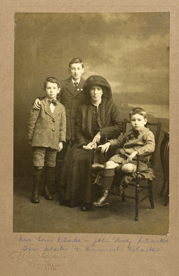 Kathleen Clarke in mourning clothes and her sons John Daly Clarke, Tom Clarke and Emmet Clarke, taken in the aftermath of the execution of her husband Tom Clarke in 1916