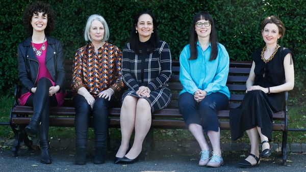 Artists (L-R) Aoife Spillane-Hinks, Margo McNulty, Minister Catherine Martin, Siobhán Ní Dhuinnín and Jody O'Neill