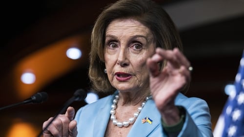 Nancy Pelosi delivered the remarks during her regular weekly news conference
