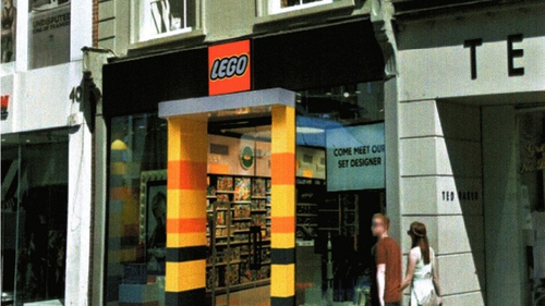 The plan for the facade included a mock lego brick cladded entrance