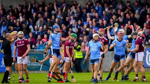 Dublin players celebrating at the final whistle after they beat Galway in 2019