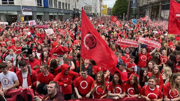 Thousands rally in support of Irish language laws in Belfast in May 2022. Photo: RTÉ