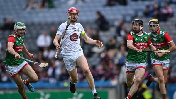 James Burke of Kildare in action against Mayo players, from left, Adrian Philips, Keith Higgins and Conal Hession