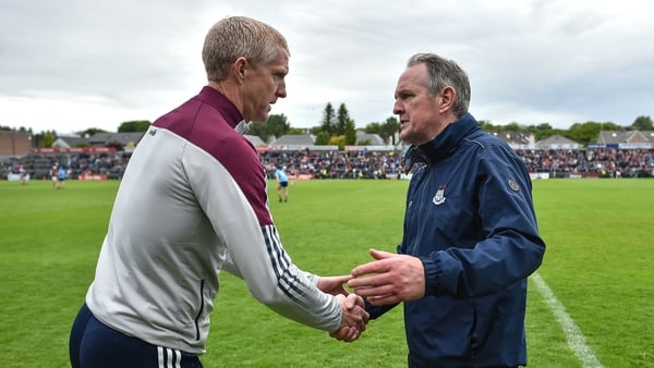 Rival managers shake hands after the Pearse Stadium clash
