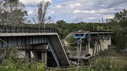 A destroyed bridge connecting the city of Lysychansk with Sievierodonetsk