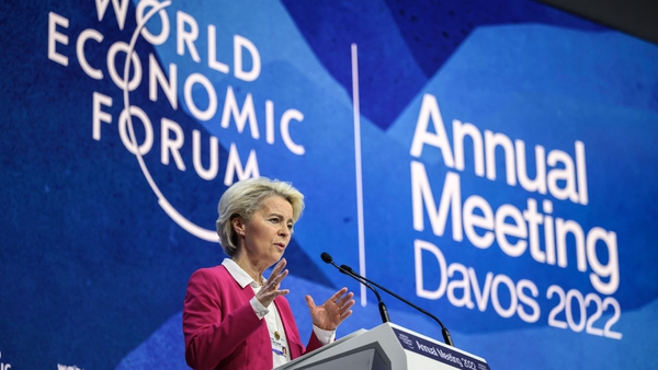 European Commission President Ursula von der Leyen speaking at the Davos gathering today