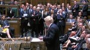 British Prime Minister Boris Johnson delivers a statement to the House of Commons following the publication of Sue Gray's report into Downing Street parties in Whitehall during the coronavirus lockdown