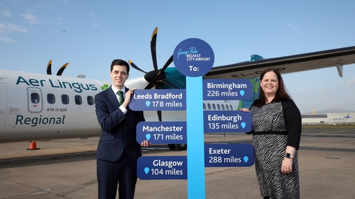 Emerald Airlines' Ciaran Smith and Ellie McGimpsey, Aviation Development Manager at George Best Belfast City Airport