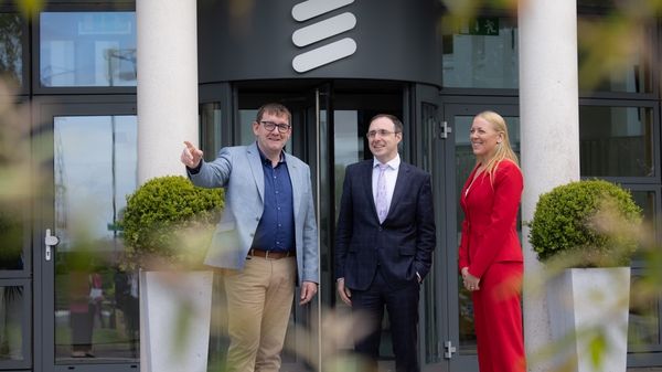 Denis Dullea, Head of R&D Ericsson Athlone; Minister of State Robert Troy; Sinéad Pillion, Head of Operations Ericsson Athlone