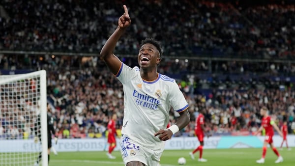 Vinicius Junior celebrates after scoring the only goal of the final