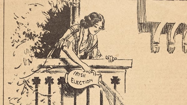 The Irish voters pouring cold water on de Valera, as illustrated in a contemporary cartoon that was reproduced in a handbill by the pro-Treaty side. Image courtesy of the National Library of Ireland