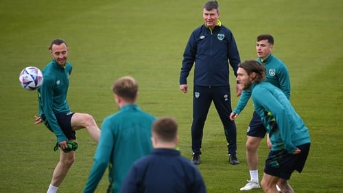 Stephen Kenny enjoying a training session drill with his players