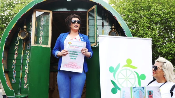 Maggie McDonagh of the
National Traveller Mental Health Network speaking at the protest (Credit: Rollingnews.ie)
