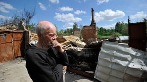 An man at his destroyed house in Motyzhyn village, Kyiv on 1 June