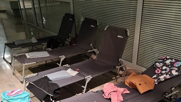 Passengers slept on camp beds in Nuremberg Airport after their flight was diverted (Pic: Peter Gormally)