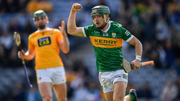 Kerry's Jordan Conway celebrates a goal against Antrim in the Joe McDonagh final