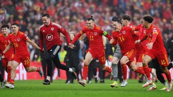 Wales celebrate after the final whistle in Cardiff