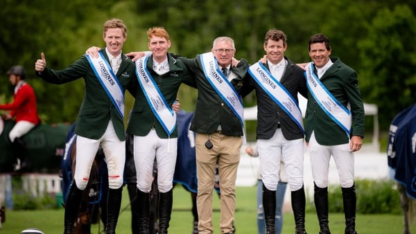 The victorious Irish team of Andrew Bourns, Daniel Coyle, Michael Blake (team manager), Shane Sweetnam and Conor Swail