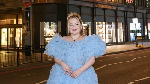 Nicola Coughlan is a vision in pale blue chiffon two-piece. Photo: Getty