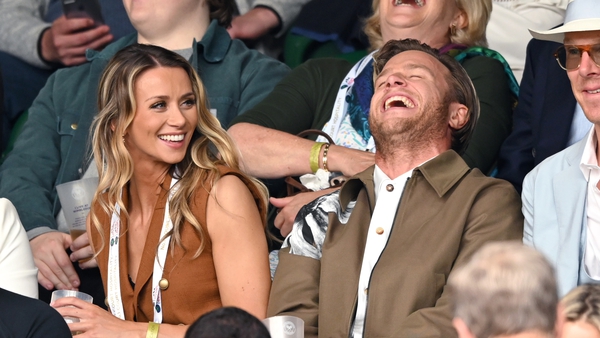 Amelia Tank and Olly Murs attend the Wimbledon Tennis Championships at the All England Lawn Tennis and Croquet Club on July 06, 2021 in London. (Photo by Karwai Tang/WireImage)