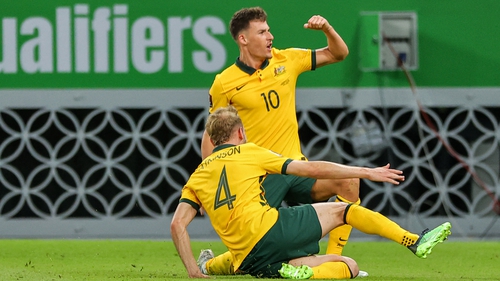 Ajdin Hrustic celebrates scoring Australia's winner