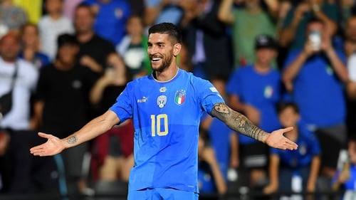 Lorenzo Pellegrini celebrates scoring Italy's second goal of the night in their win over Hungary