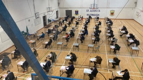 Students sit exams at St Louis Community School in Kiltimagh, Co Mayo, today