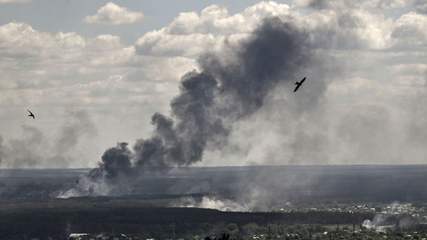 Smoke and dirt rise from shelling in Severodonetsk during fight between Ukrainian and Russian troops