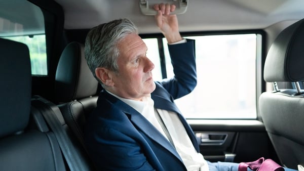 Keir Starmer being driven between engagements in Belfast today