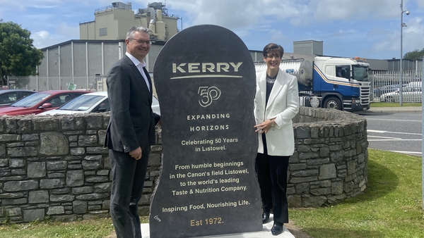 Kerry Chief Executive Edmond Scanlon and Minister for Education Norma Foley at a ceremony in Listowel to mark the 50th anniversary of the foundation of the company.