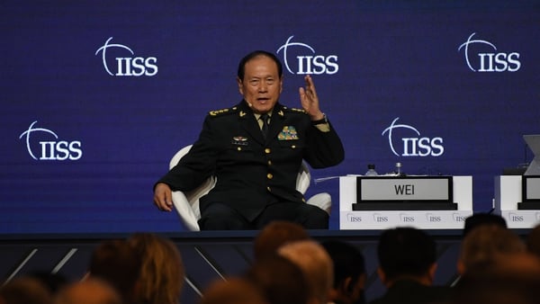 China's Defence Minister Wei Fenghe speaks at the Shangri-La Dialogue summit in Singapore