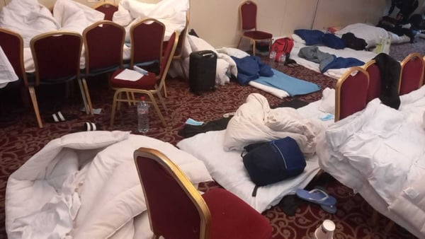 Photographs posted on social media show dozens of makeshift beds in conference rooms at the Red Cow Moran Hotel (Pic: Abolish Direct Provision Campaign)