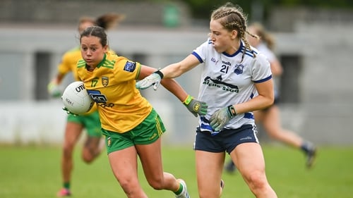 No pink in sight: Shauna McFadden of Donegal in action against Annie Fitzgerald of Waterford in a recent clash. Photo: Sportsfile