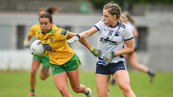 No pink in sight: Shauna McFadden of Donegal in action against Annie Fitzgerald of Waterford in a recent clash. Photo: Sportsfile