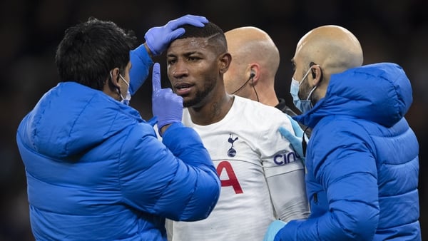 Emerson Royal is checked for signs of concussion in Tottenham's clash with Man City earlier this year