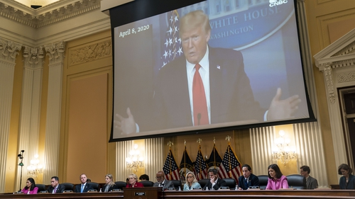 Video of former President Donald Trump is played during the investigation into the events of 6 January 2021