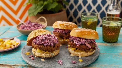 Nico's crushed pork and pineapple burger with chilli mayo and shredded slaw