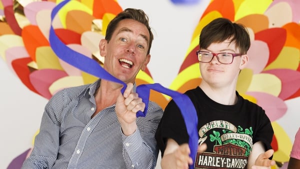 Ryan Tubridy with Conor Mac Ginty as Baboró International Arts Festival in Galway perform for children at St John of God's Special School in Dublin. Picture credit: Andres Poveda